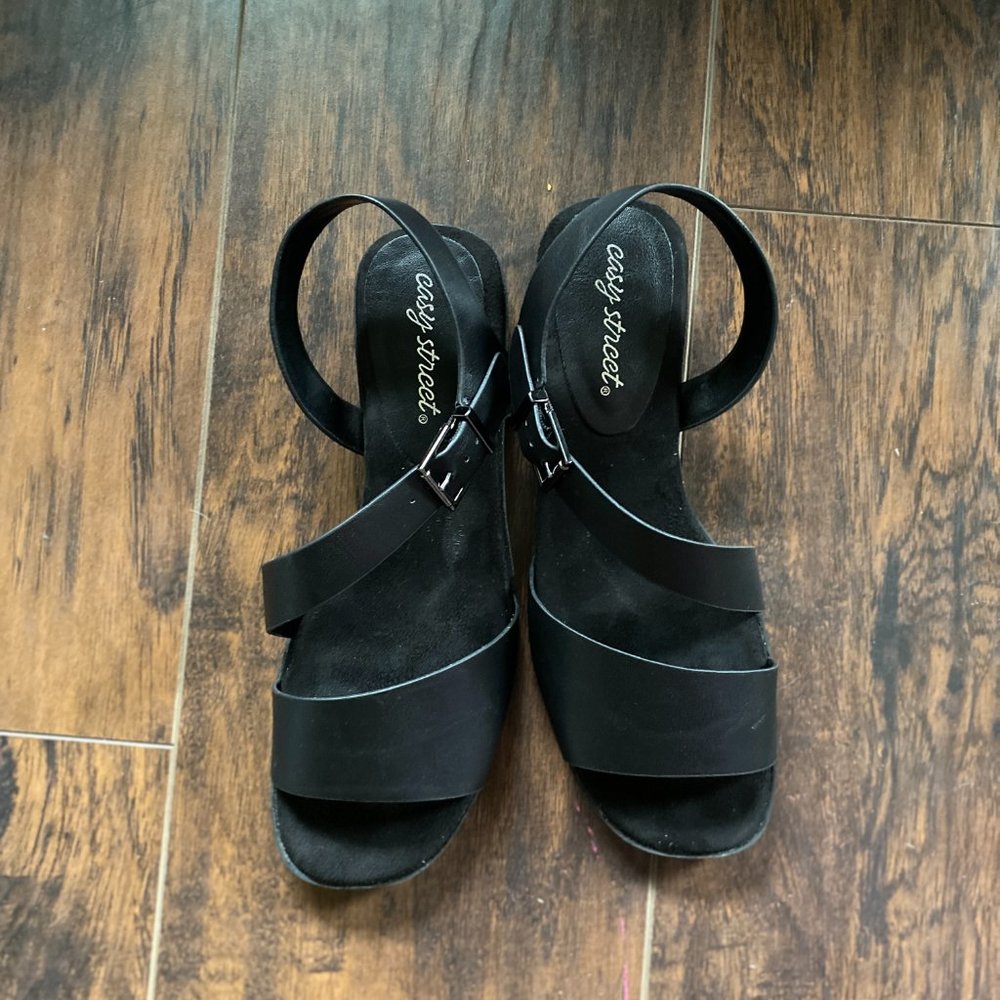 Black Strappy Sandals with Block Heel Size 7.5 Only Worn Once!